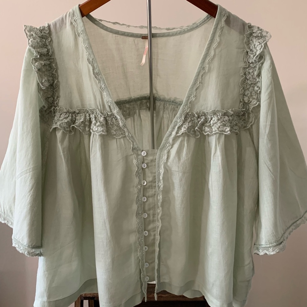 Free People Luna Ruffle Semisheer Cotton Blend Top